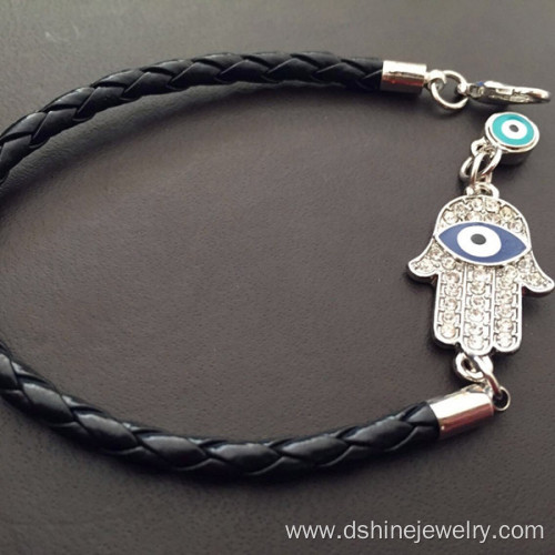 Customized Knot Leather Braided Evil Eye Charm Bracelet